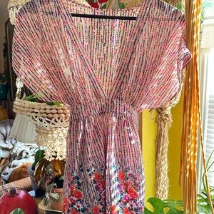 Pretty in Pink Flowy Bohemian Top - M